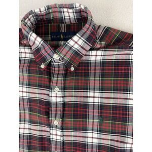 Ralph Lauren Red Plaid Classic Oxford Dress Shirt Men's Large Green Pony‎